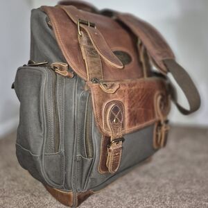🔥Bob Timberlake Explorer Leather Canvas Backpack Laptop Travel Convertible Bag